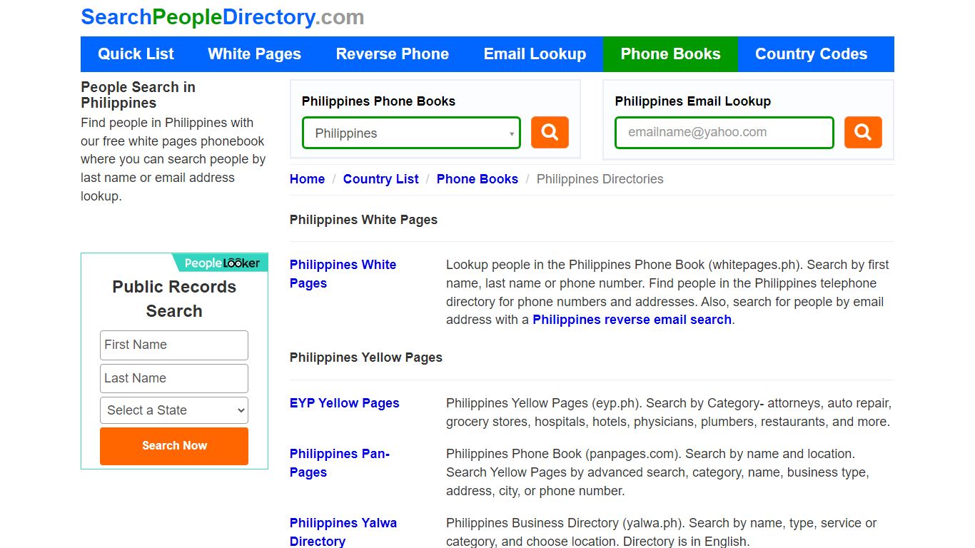 White Pages, Philippines Phone Books, Email Search